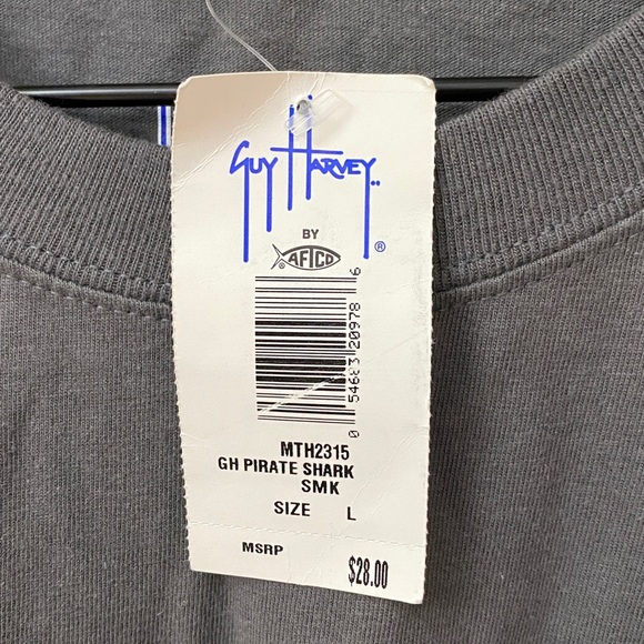 New! Guy Harvey Shirt Mens Gray Pirate Skull Shark Long Sleeve Graphic 2008 - Picture 2 of 3
